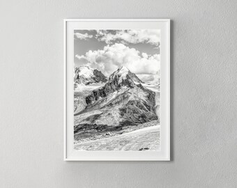 Mountain Landscape Print Piz Roseg Switzerland Alps Wall Art Print Engadine Black and White