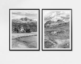 Silvaplana Engadin 2er Set Fotodruck Schwarz Weiss Fotografie Graubünden Kunstdruck Schweiz Fine Art Print Castle Crap da Sass Bilder
