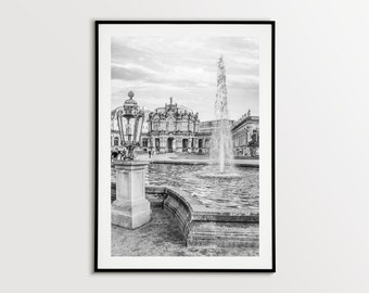 Dresden Zwinger Fotodruck, Schloss Dresden, Schwarz Weiß, Deutschland Fotografie, Wohnzimmer Wandbild, Dresden Kunstdruck