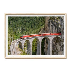 Glacier Express Zug Fotodruck, Schweiz Bilder, Eisenbahn Fotografie, Berglandschaft Kunstdruck, Landwasserviadukt Wandbild