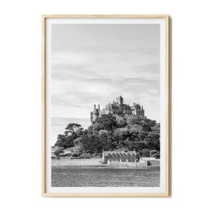 St Michaels Mount Fotodruck, Fine Art Fotografie Cornwall Kunstdruck, Schwarzweiß Fotografie, UK England  Wohnzimmer Wandbild
