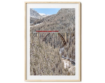 Langwies Viadukt Fotodruck, Schweiz Eisenbahn Bilder, Fotografie Alpen, Kunstdruck, Wohnzimmer Wandbild