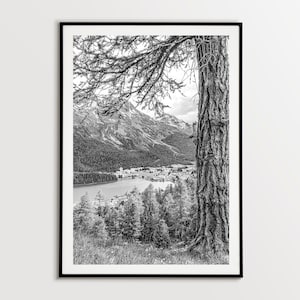 St Moritz Bath Photo Print, Engadine Switzerland Black White Photography, Living Room Wall Art