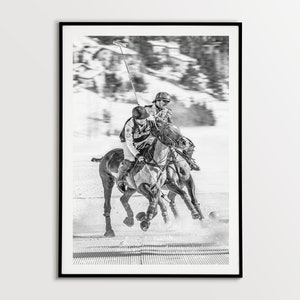 St Moritz Polo Spieler Fotodruck, Engadin Bilder, Schwarz Weiss Fotografie, Schweiz Kunstdruck, Pferdesport, Wohnzimmer Wandbild