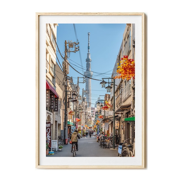 Tokio Skytree Fotodruck, Tokio Asakusa Japan Fotografie, Asien Strassenszene, Wohnzimmer Wandbild, Bilder