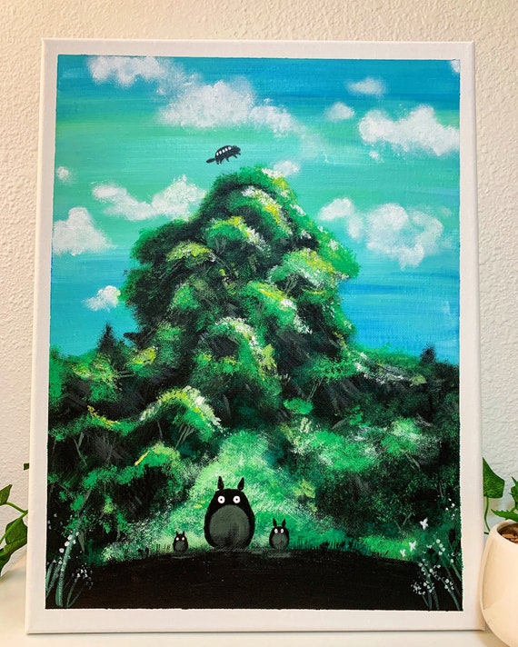 My Neighbor Totoro Studio Ghibli Acrylics Painting Canvas Wall Etsy