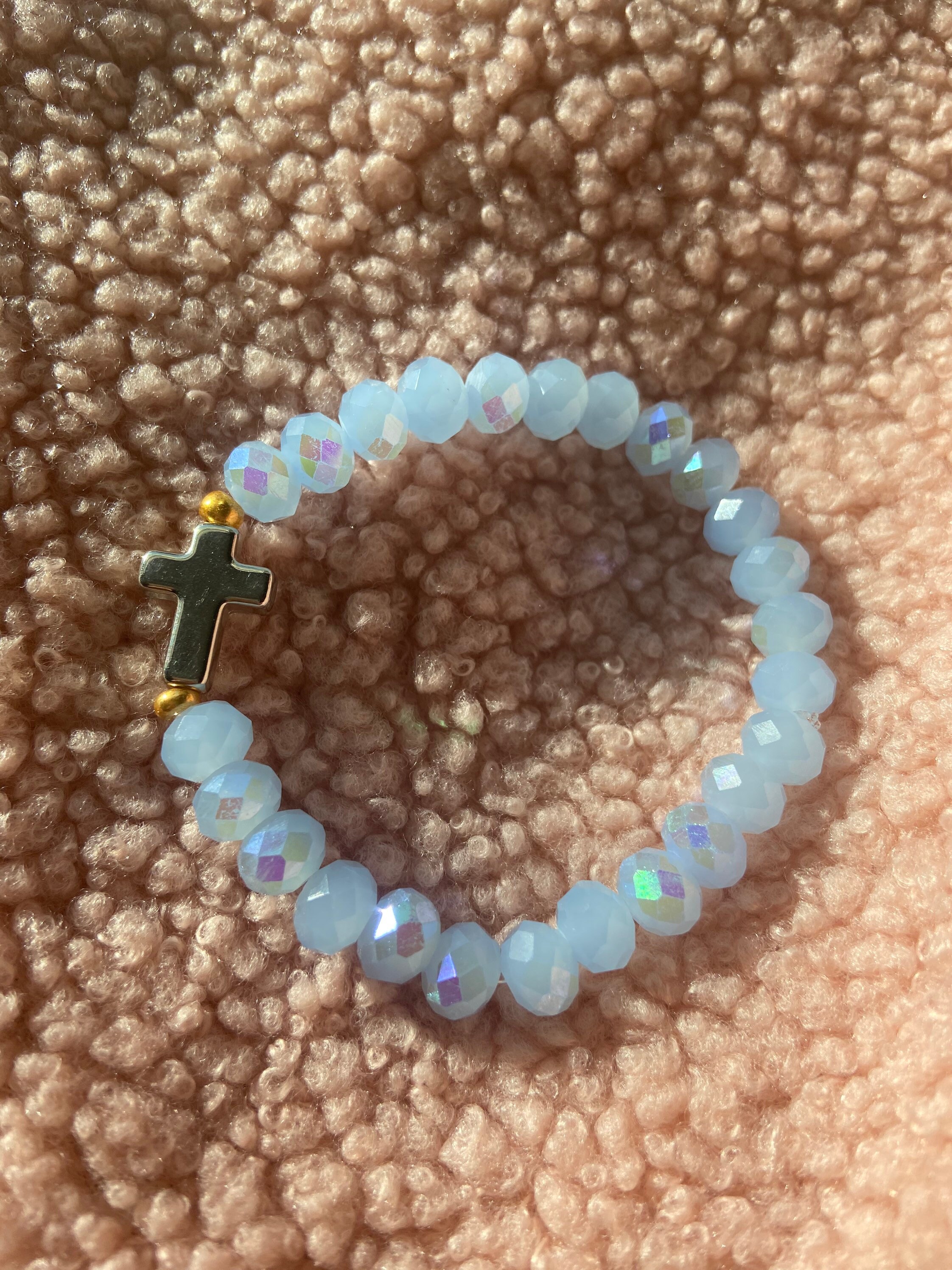 Crystal Iridescent Periwinkle Dusty Blue w/ Silver Cross Etsy