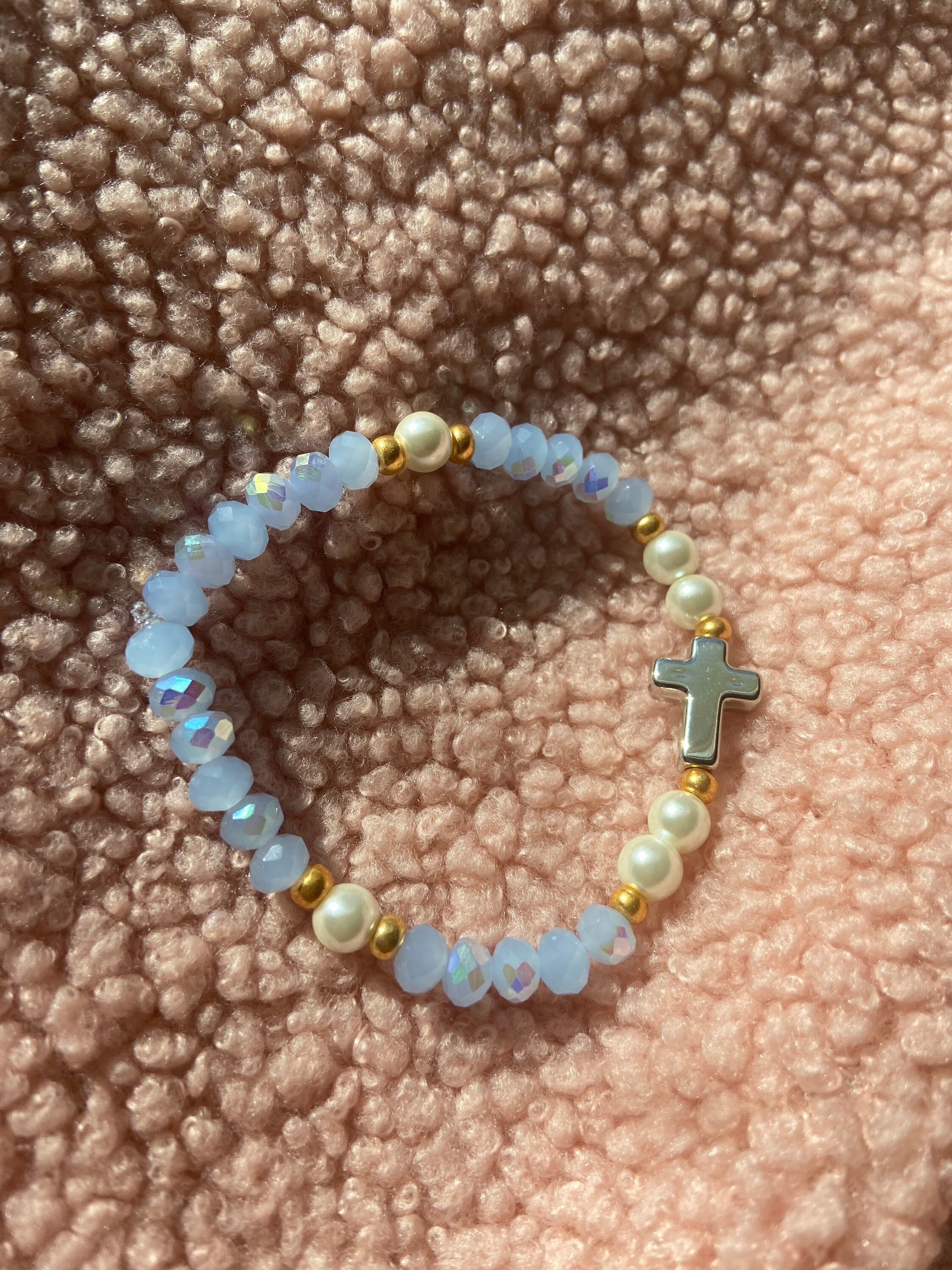 Crystal Iridescent Periwinkle Dusty Blue w/ Silver Cross Etsy