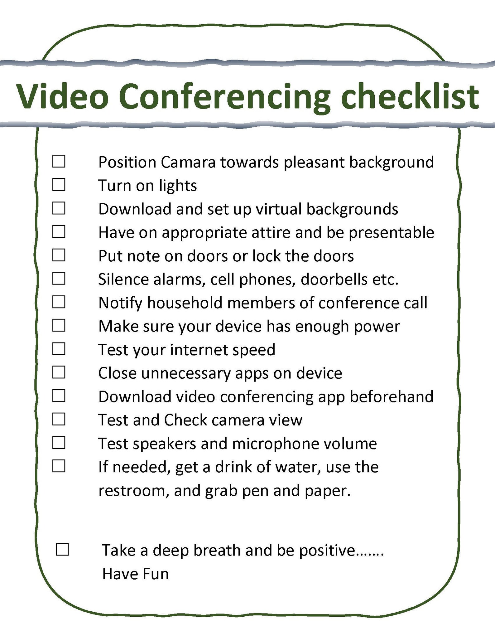 Printable Video Conferencing Checklist Etsy