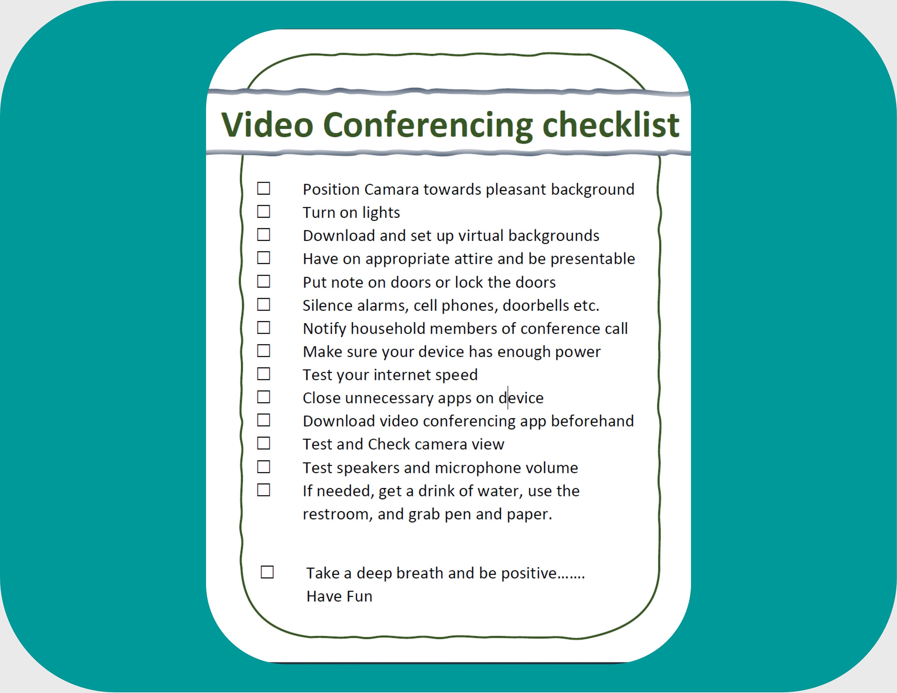 Printable Video Conferencing Checklist Etsy UK