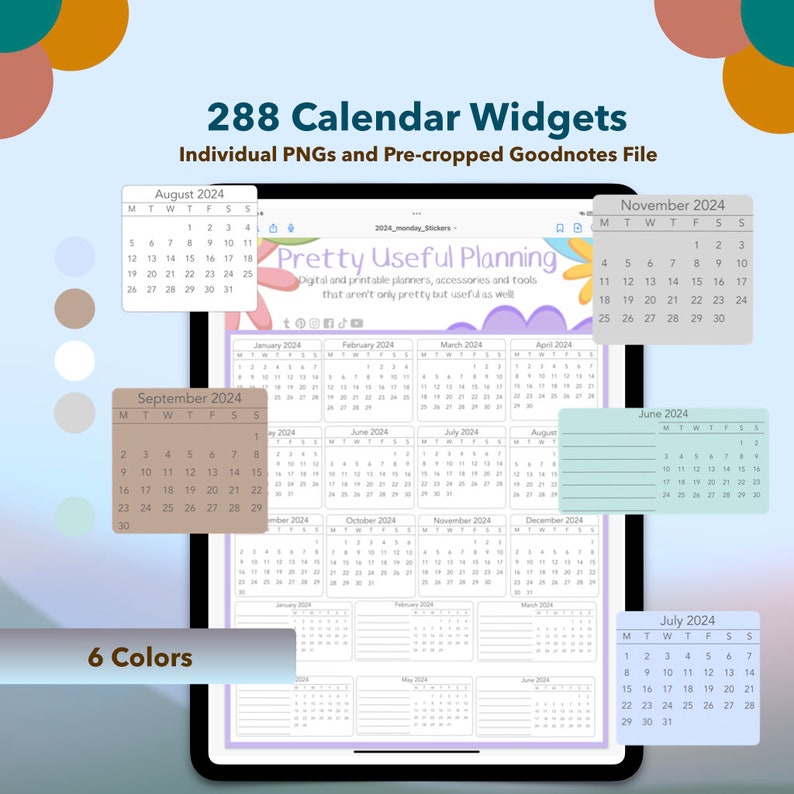 2024 Calendar Digital Widgets, Digital Stickers Etsy