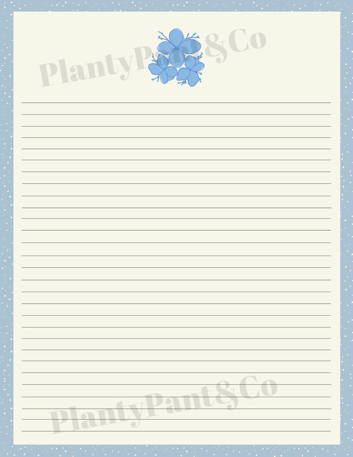 Printable Periwinkle Flowers Stationery Instant Download for Etsy