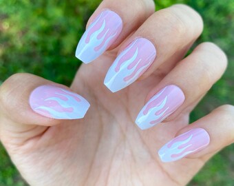 photo Coffin Shaped Acrylic Nails Medium Length medium coffin nails etsy