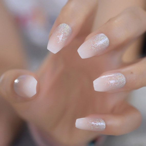 French Ombre Glitter Nails Press On Nails Coffin Medium Etsy Australia French Ombre Glitter Nails Press On Nails Coffin Medium Etsy Australia