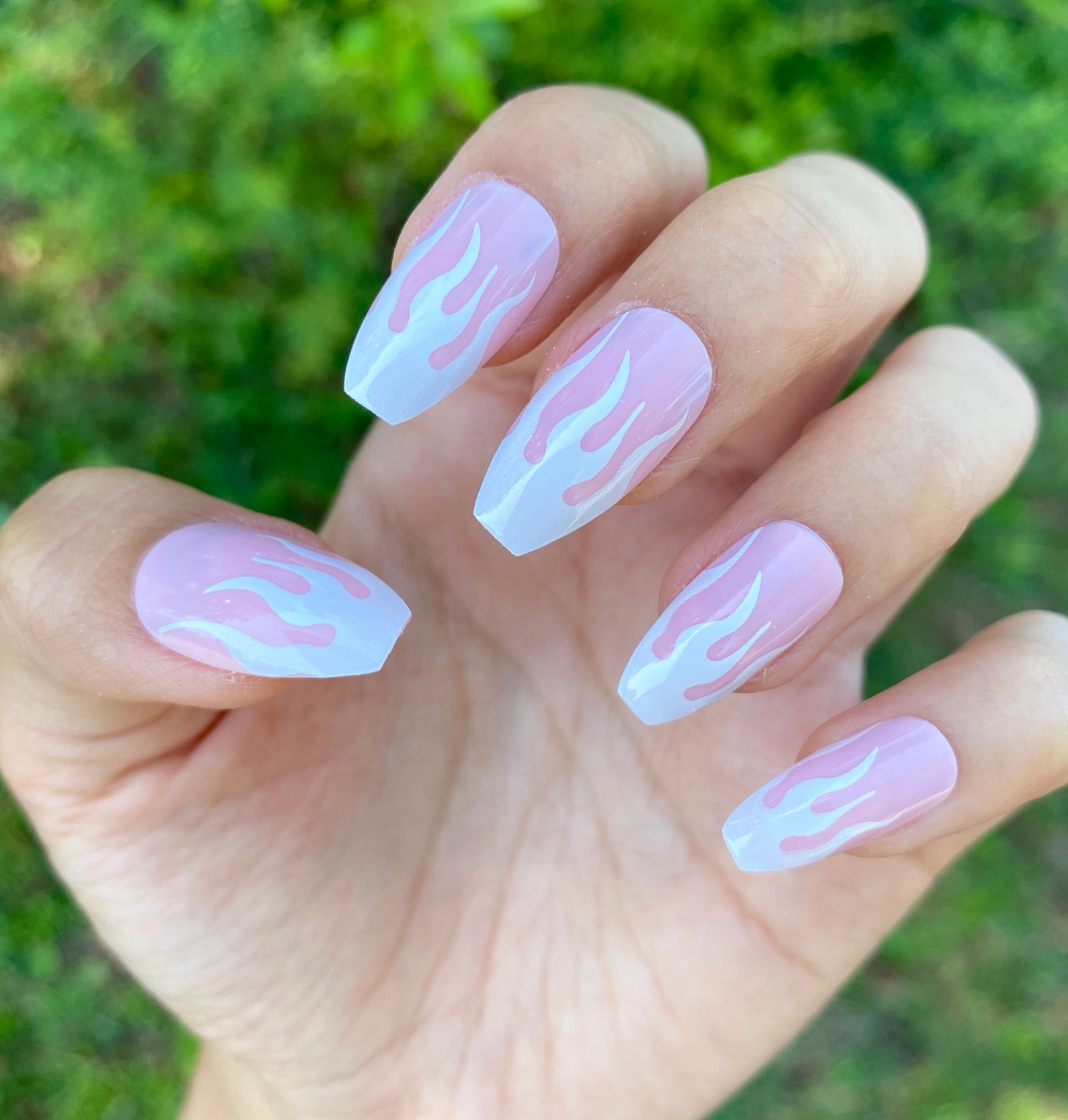 Pink & White Flames Nails Press On Nails CoffinMedium Coffin Etsy