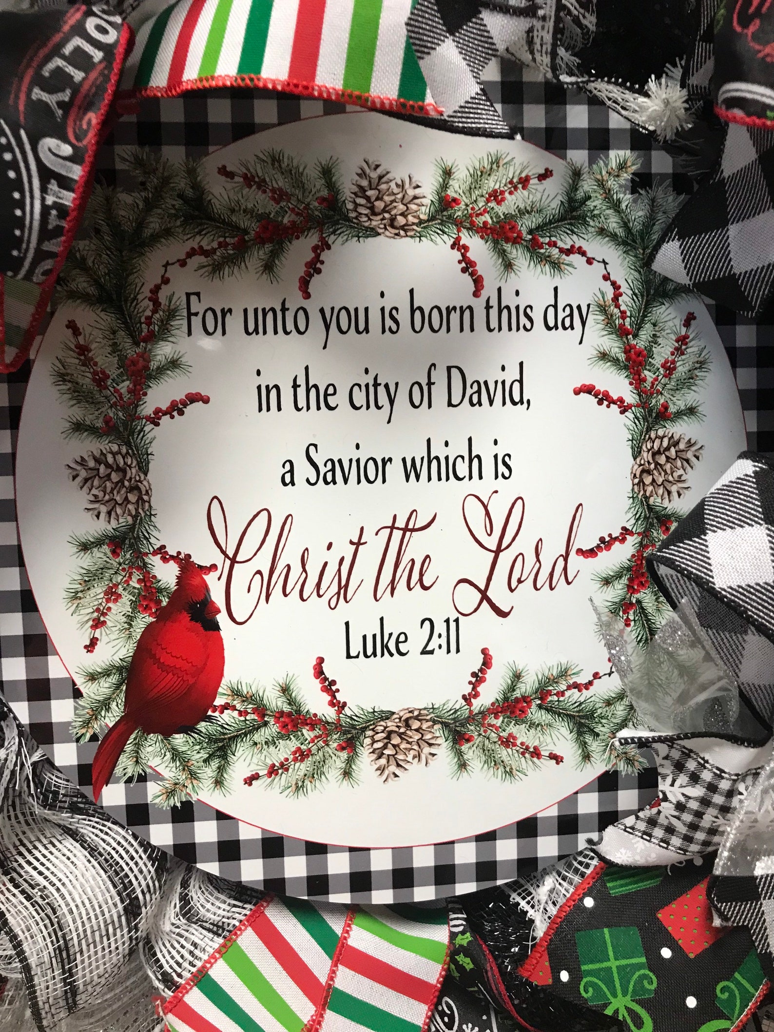 Cardinal Christmas Wreath, Red Cardinal, Scripture Wreath, Luke 2:11 ...