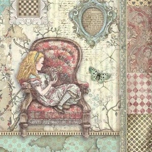 Alice au pays des merveilles Papier de riz A4 - Papier de riz Stamperia - Papier de riz pour découpage - 297 mm X 210 mm