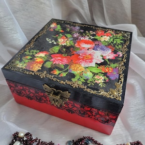 Handgjord trälåda – Decoupage Dekorativ förvaringslåda, Shabby Chic-minne, Vintage-present