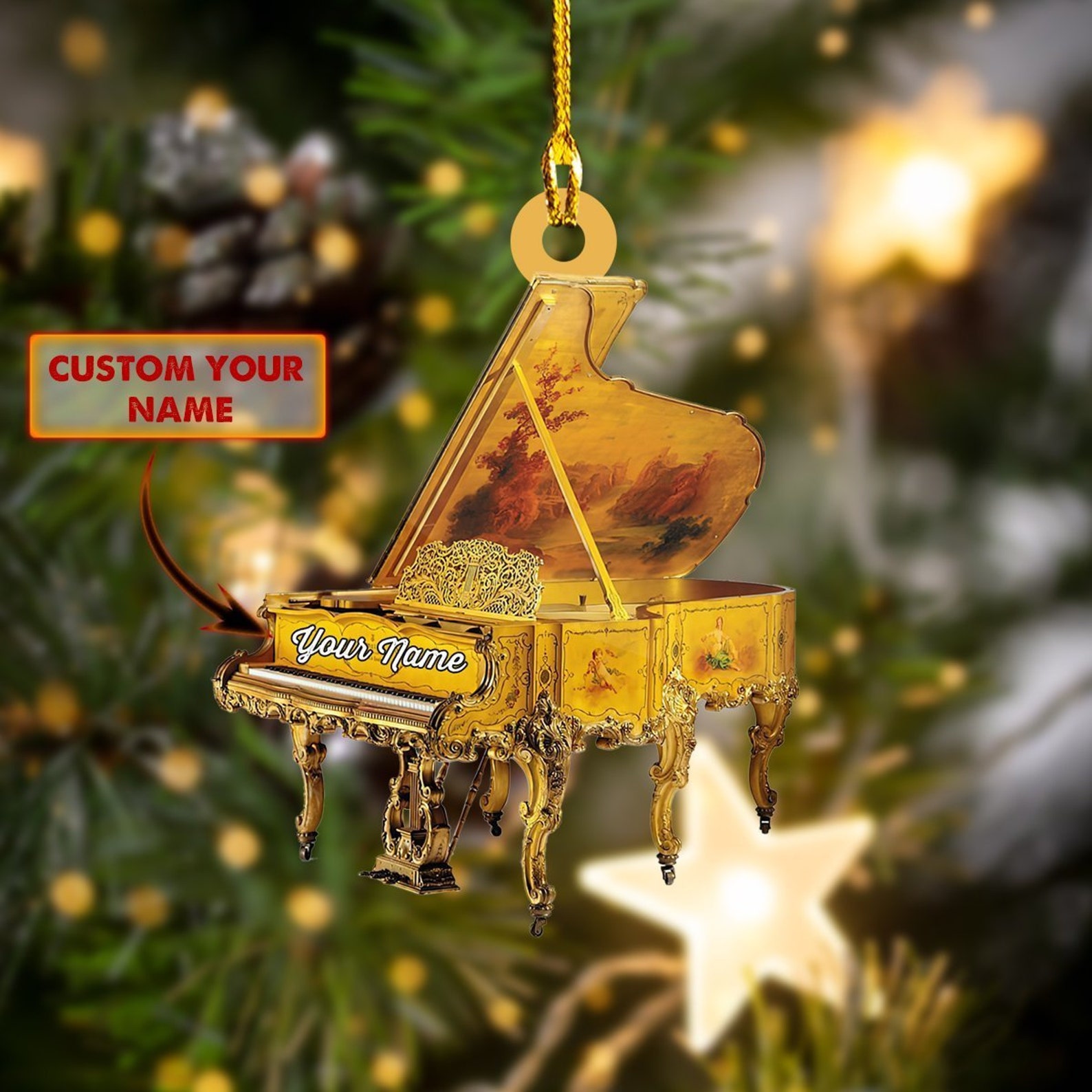 Personalized Piano Yellow Christmas Ornament Custom Shape Etsy UK