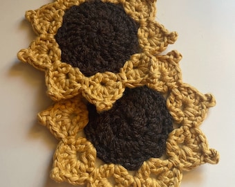 Unique Crochet sunflower coasters | sunflower decor