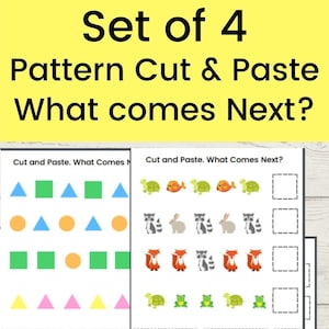 What Comes Next? Pattern Practice, Cut and Paste Activities, Preschool Activities Pack, Scissor Skills, Printable Learning Activities