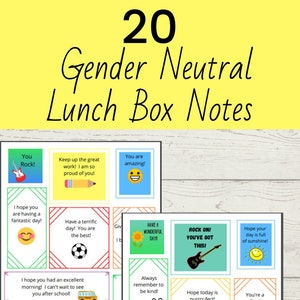 Gender Neutral Lunch Box Notes - 20 Lunchbox notes for kids, printable lunch box notes