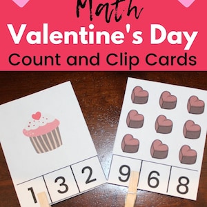 Cartes à clip pour compter la Saint-Valentin, mathématiques Montessori imprimables, enseignement à domicile, cartes à clip pour compter la Saint-Valentin, mathématiques de la maternelle, mathématiques préscolaires