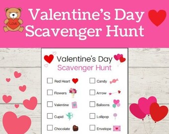 Valentine's Day Scavenger Hunt, Valentine Scavenger Hunt, Printable for Kids, Students Activity, Instant Download, Valentine Game for Kids