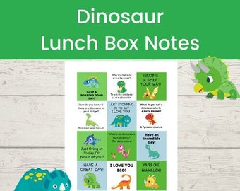 Dinosaur Lunch Box Notes for Kids, 12 Dino Lunchbox notes for kids, printable lunch box notes for boys