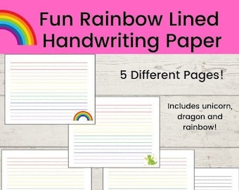 Rainbow Handwriting Paper, Penmanship Paper, Writing Practice Paper. Handwriting Sheet, kindergarten writing, practice writing