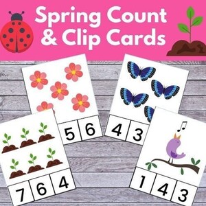 Spring Count Clip Cards, Montessori Math printable, homeschooling, Spring Counting Clip Cards, Kindergarten math, Spring preschool math