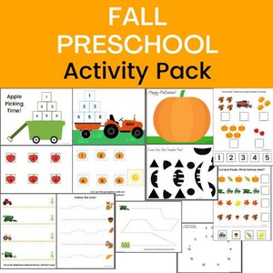 Fun Fall Printable Set for Preschool, Fall Preschool Activities Pack, Homeschooling, Apple picking preschool, pumpkin preschool activity