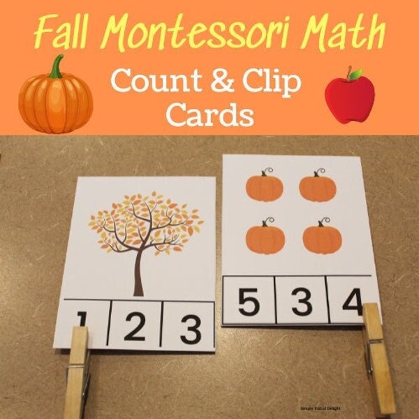 Fall Count Clip Cards,  Montessori Math printable, homeschooling, Counting Clip Cards, Kindergarten math, preschool math, counting activity