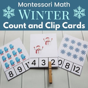Tarjetas de clip de conteo de invierno, matemáticas Montessori imprimibles, educación en el hogar, tarjetas de clip de conteo, matemáticas de jardín de infantes, matemáticas preescolares, actividad de conteo
