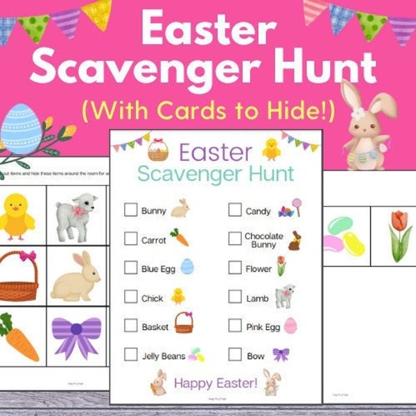 Easter Scavenger Hunt with cards to hide, Indoor Easter Scavenger Hunt, Printable for Kids, Students Activity, Instant Download, Kids Game