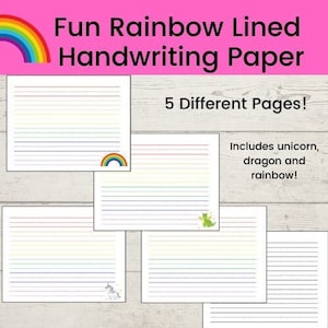 Rainbow Lined Paper, Handwriting Paper, Penmanship Paper, Writing Practice Paper. Handwriting Sheet, kindergarten writing, practice writing