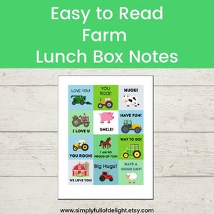 Easy to Read Farm Lunch Box Notes - 12 Farm Lunchbox notes for kids, easy to read printable lunch box notes