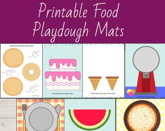 7 Printable Play doh Mats, Food Play dough Mats, Ice cream Playdough mat, Pizza Playdough Mat, Gumball Machine Play dough mat