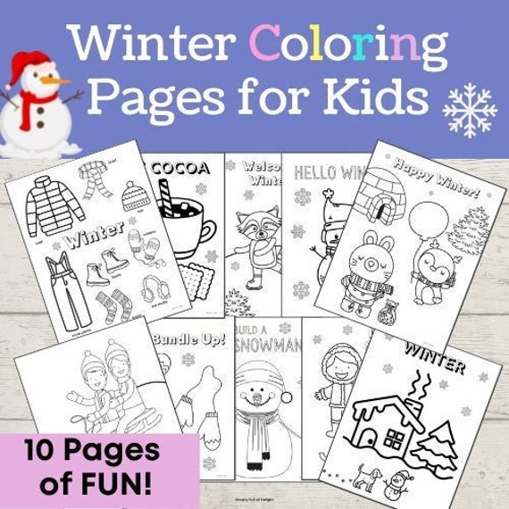 Winter Coloring Pages for Kids, Winter Coloring Sheets, Winter