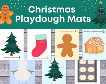 7 Kerst Speeldeegmatten, Afdrukbare Play doh Matten, Kerst Speeldeegmatten, Sneeuwpop Speeldeegmat, Kerstboom Speeldeegmat
