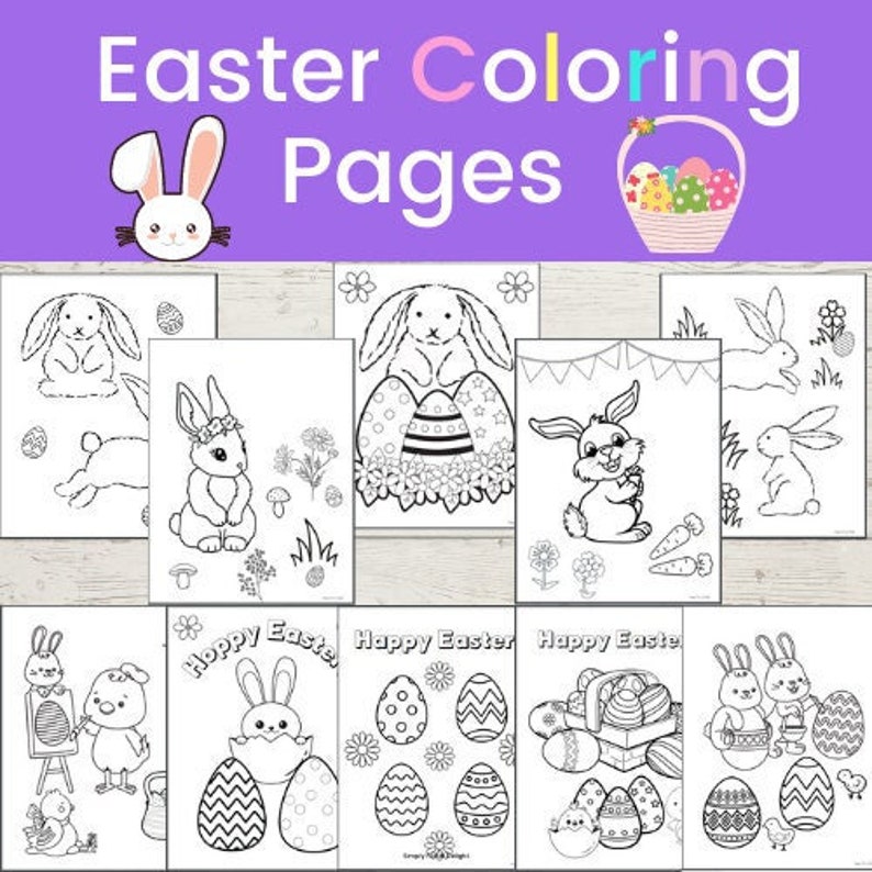 Easter Coloring Pages for Kids, Bunny Coloring Pages, Easter Coloring Sheets, Easter coloring for kids, Printable for kids coloring pages image 1