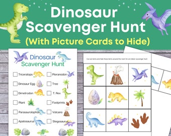 Dinosaur Scavenger Hunt, Dinosaur Treasure Hunt, Afdrukbaar voor kinderen, Studentenactiviteit, Instant Download, verjaardagsfeestje spel voor kinderen