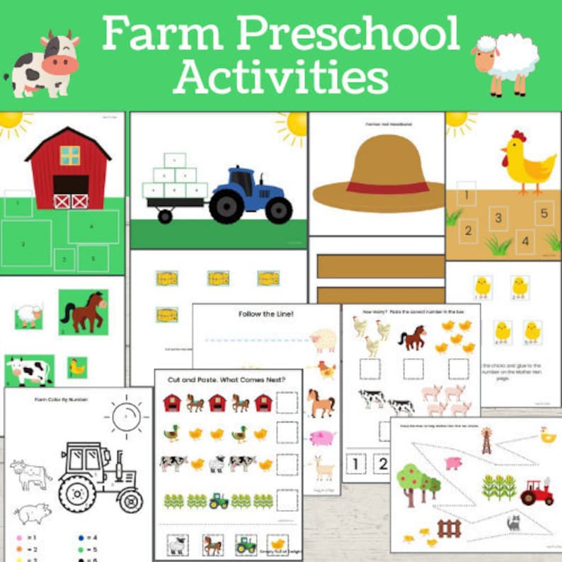 Farm Preschool Activities, farm printables, farm worksheets, preschool worksheets, farm preschool printable, farm busy book, homeschooling image 1