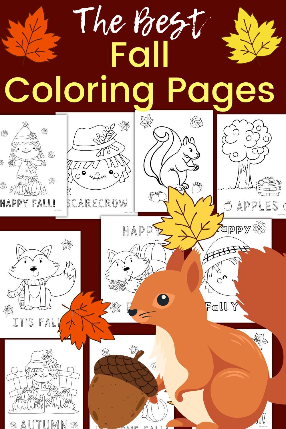 Printable Fall Characters Fall Coloring Pages for Kids, Fall Coloring Sheets, Autumn Coloring for ...
