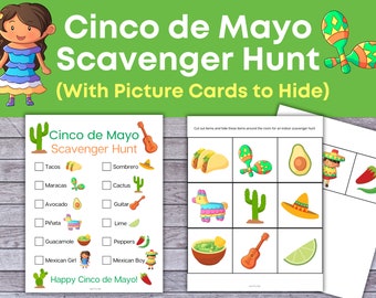 Cinco de Mayo Scavenger Hunt, Cinco de Mayo Treasure Hunt, afdrukbaar voor kinderen, studentenactiviteit, Cinco de Mayo spel voor kinderen