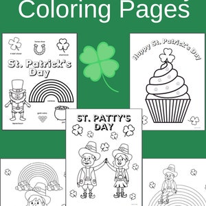 May include: A collection of St. Patrick's Day coloring pages with various designs. Images include a leprechaun, rainbow, pot of gold, shamrocks, and the text "St. Patrick's Day" and "St. Patty's Day". The words "Adorable St. Patrick's Day Coloring Pages" are at the top.