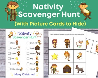 Nativity Scavenger Hunt, Christmas Scavenger Hunt with cards to hide, Printable for Kids, Instant Download, Jesus Christmas Game for Kids