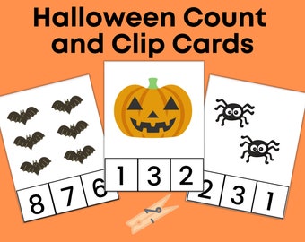 Halloween Count Clip Cards,  Montessori Math printable, homeschooling, Counting Clip Cards, Kindergarten, preschool math, counting activity