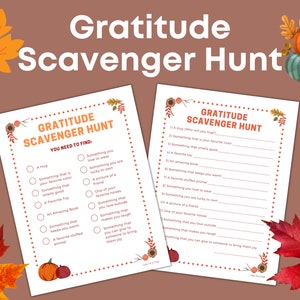 Búsqueda del tesoro de gratitud, Búsqueda del tesoro de Acción de Gracias, Búsqueda del tesoro de otoño, Imprimible para niños, Descarga instantánea, Juego de Acción de Gracias para niños