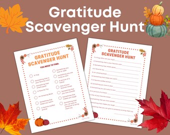 Gratitude Scavenger Hunt, Thanksgiving Scavenger Hunt, Fall Scavenger Hunt, Printable for Kids, Instant Download, Thanksgiving Game for Kids